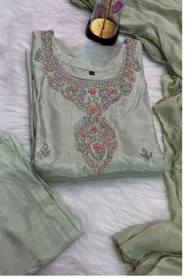 Sea Green Embroidered Kurta set with Dupatta