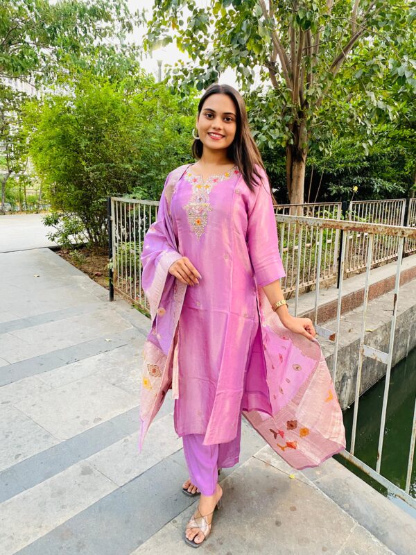 Tissue Silk Embroidered Kurta bottom With Dupatta - Image 2