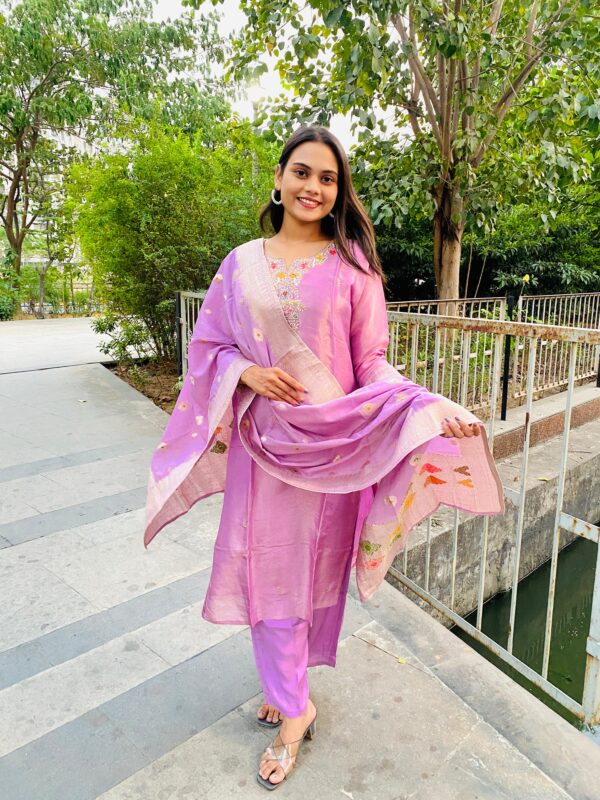Tissue Silk Embroidered Kurta bottom With Dupatta - Image 3