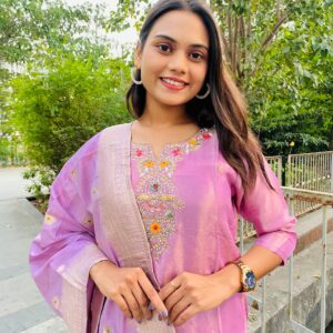 Tissue Silk Embroidered Kurta bottom With Dupatta