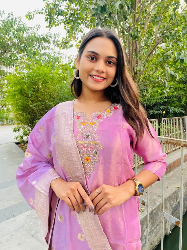 Tissue Silk Embroidered Kurta bottom With Dupatta