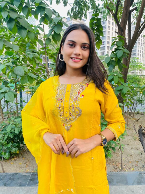 Yellow Embroidered Kurta set with Dupatta