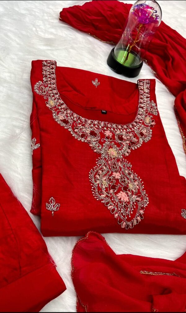 Red Embroidered Kurta set with Dupatta